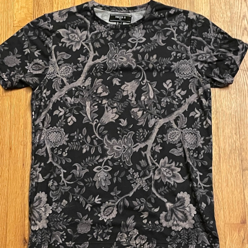Black F21 shirt with floral design